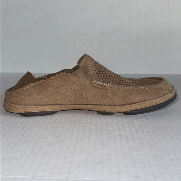 OluKai Moloa Kahana Light Brown Perforated Leather Slip On Loafers main image 8